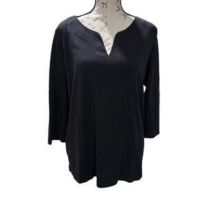 L.L. Bean Black V Neck 3/4 Sleeve Top Supima Cotton Casual Ladies Minimalist L